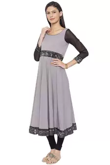 Grey Plain Crepe Party Wear Kurti
