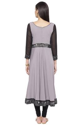 Grey Plain Crepe Party Wear Kurti 4