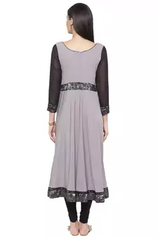 Grey Plain Crepe Party Wear Kurti