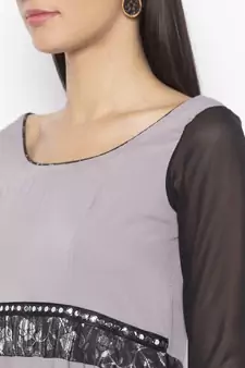 Grey Plain Crepe Party Wear Kurti