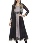 Grey Embroidered Crepe Party Wear Kurti