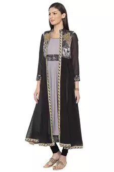 Grey Embroidered Crepe Party Wear Kurti