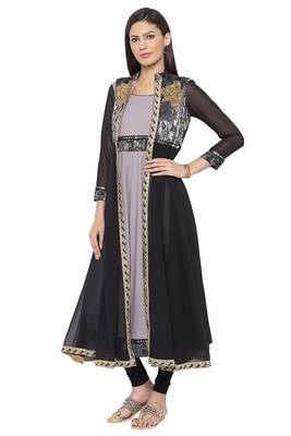 Grey Embroidered Crepe Party Wear Kurti 3
