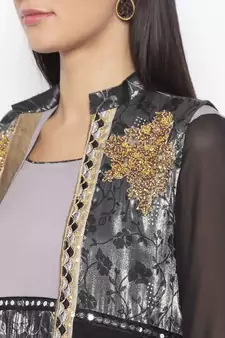 Grey Embroidered Crepe Party Wear Kurti