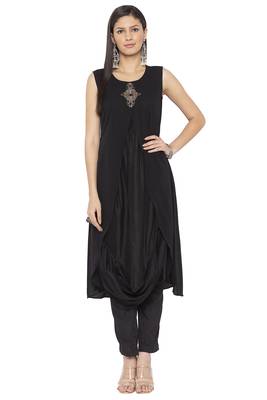Black Embroidered Cotton Party Wear Kurti 1