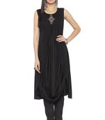 Black Embroidered Cotton Party Wear Kurti