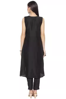 Black Embroidered Cotton Party Wear Kurti