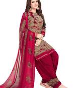 beige printed synthetic unstitched salwar with dupatta