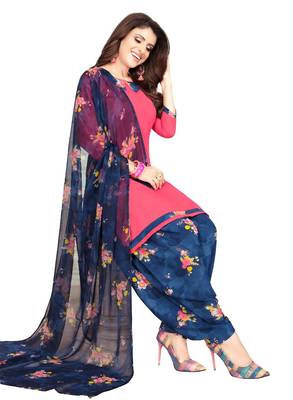 peach printed synthetic unstitched salwar with dupatta 1