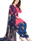 peach printed synthetic unstitched salwar with dupatta