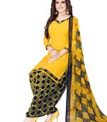 yellow printed synthetic unstitched salwar with dupatta