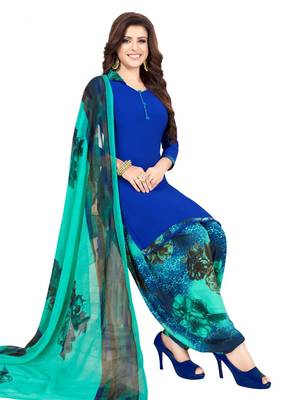 blue printed synthetic unstitched salwar with dupatta 1