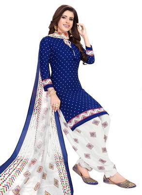 blue printed synthetic unstitched salwar with dupatta 1