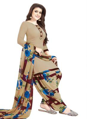 beige printed synthetic unstitched salwar with dupatta 1