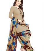 beige printed synthetic unstitched salwar with dupatta