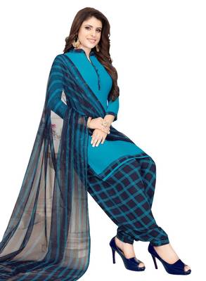 blue printed synthetic unstitched salwar with dupatta 1