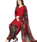 red printed synthetic unstitched salwar with dupatta