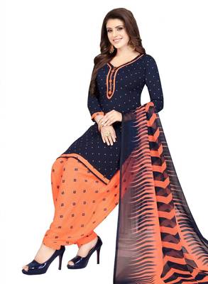blue printed synthetic unstitched salwar with dupatta 1