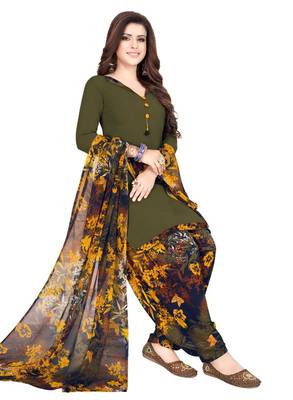 green printed synthetic unstitched salwar with dupatta 1