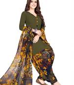 green printed synthetic unstitched salwar with dupatta
