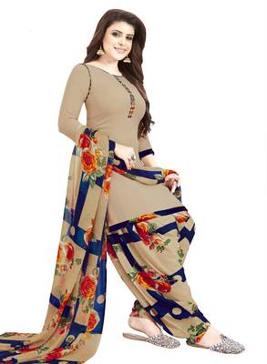 beige printed synthetic unstitched salwar with dupatta 1