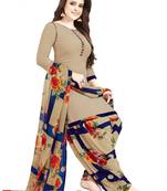 beige printed synthetic unstitched salwar with dupatta