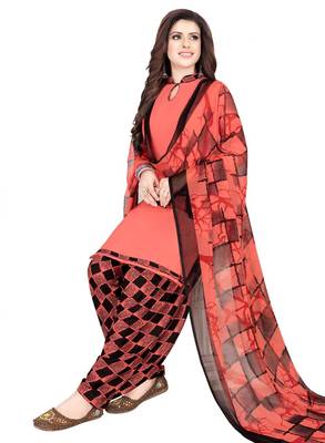 peach printed synthetic unstitched salwar with dupatta 1