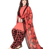 peach printed synthetic unstitched salwar with dupatta
