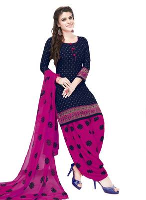 blue printed synthetic unstitched salwar with dupatta 1