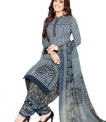 grey printed synthetic unstitched salwar with dupatta