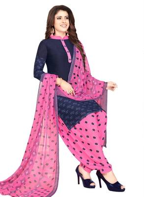 blue printed synthetic unstitched salwar with dupatta 1