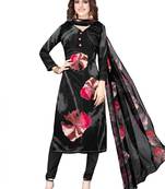 black printed synthetic unstitched salwar with dupatta