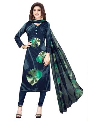 blue printed synthetic unstitched salwar with dupatta 1