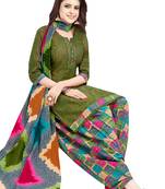 green printed synthetic unstitched salwar with dupatta
