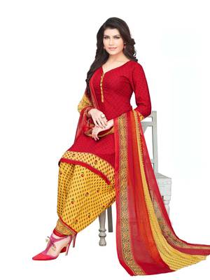 Red Crepe Printed Unstitched salwar with dupatta 1