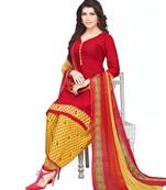 Red Crepe Printed Unstitched salwar with dupatta