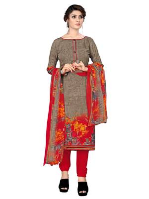 Brown Crepe Printed Unstitched salwar with dupatta 1
