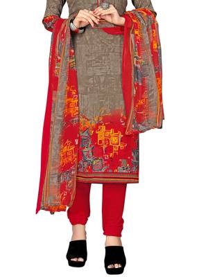 Brown Crepe Printed Unstitched salwar with dupatta 3
