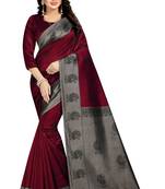 Maroon printed art silk saree with blouse