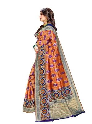 Orange woven banarasi silk saree with blouse 2