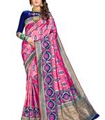 Pink woven banarasi silk saree with blouse