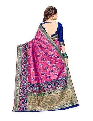 Pink woven banarasi silk saree with blouse 3
