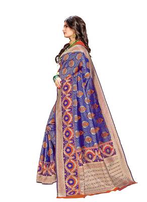 Blue woven banarasi silk saree with blouse 2