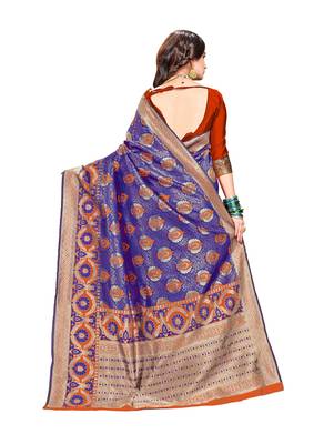 Blue woven banarasi silk saree with blouse 3