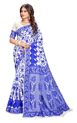 Blue woven cotton saree with blouse 1