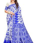 Blue woven cotton saree with blouse
