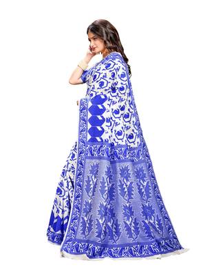 Blue woven cotton saree with blouse 2