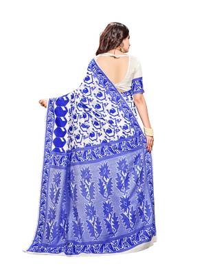 Blue woven cotton saree with blouse 3