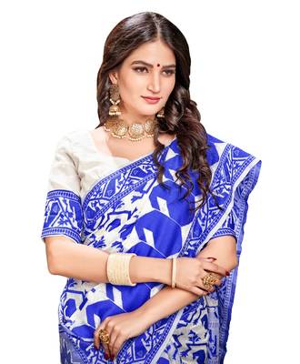 Blue woven cotton saree with blouse 4