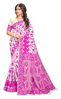 Pink woven cotton saree with blouse 1